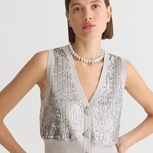 J. Crew Silver Sequin Cardigan Vest